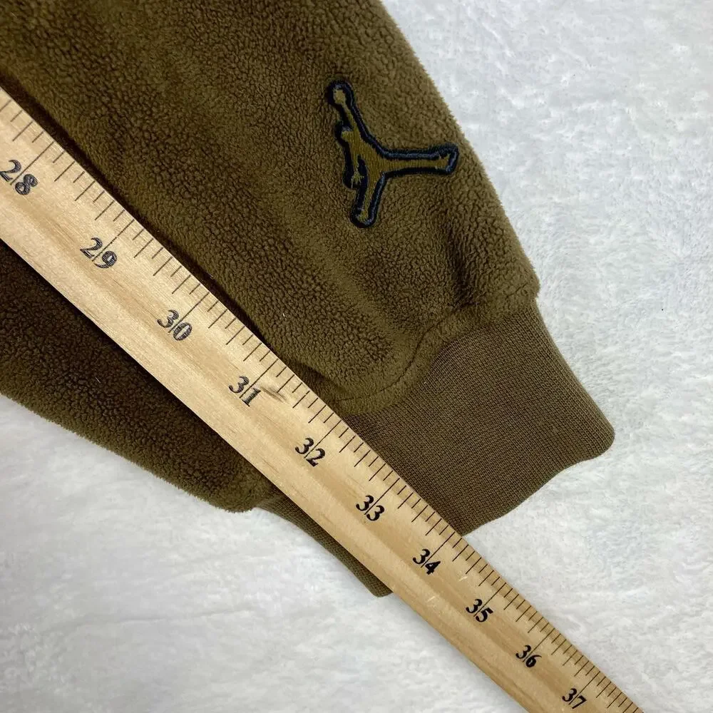 VTG Air Jordan Hoodie Men L Brown Fleece Embossed Pullover Heavyweight Fuzzy